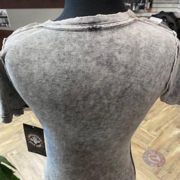 Cute Women's Black/Grey Reversible Affliction Tee, Size Large - Picture 4 of 7